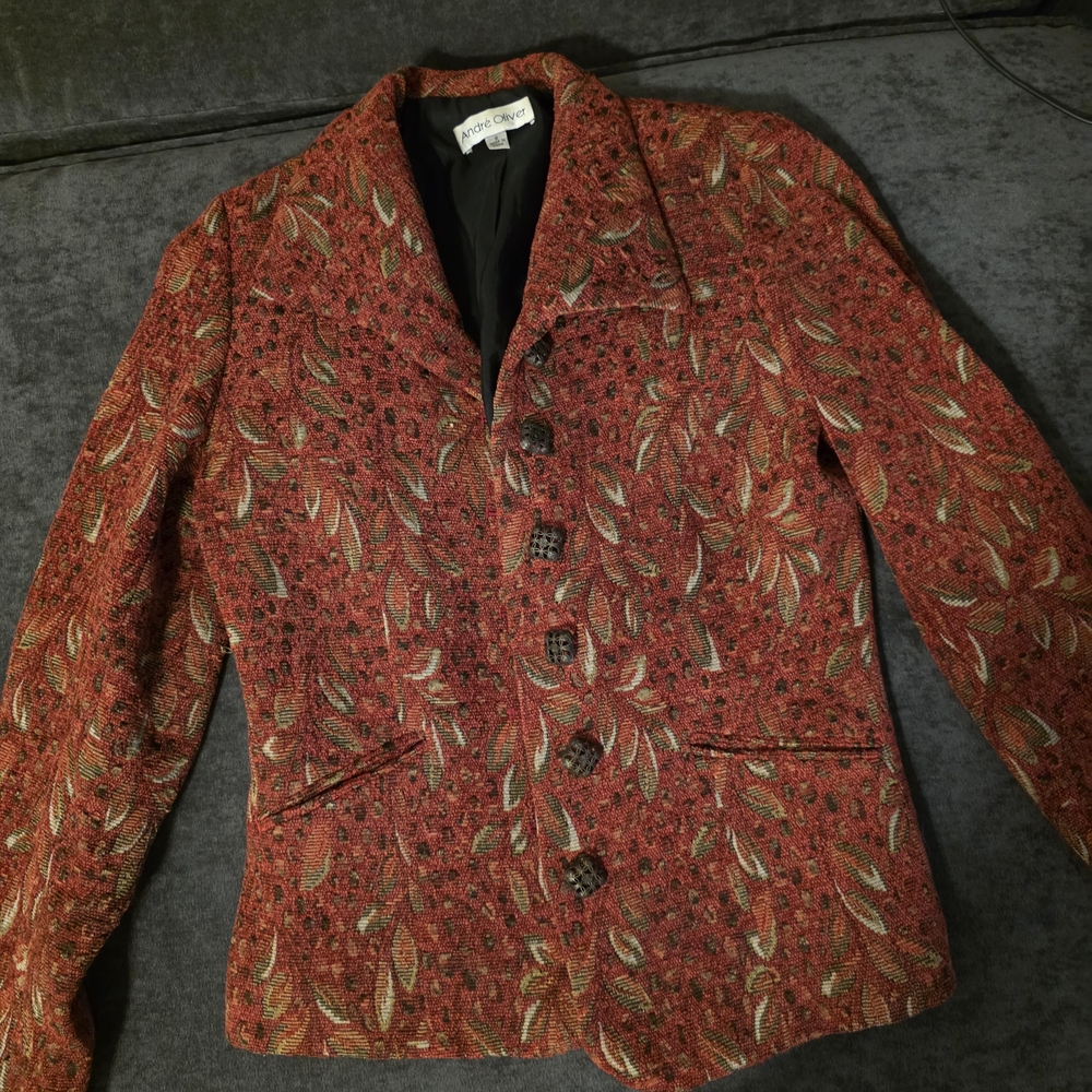Andre Oliver Red and Gold Textured Blazer